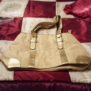 Large purse beige suede feel material &  Gold